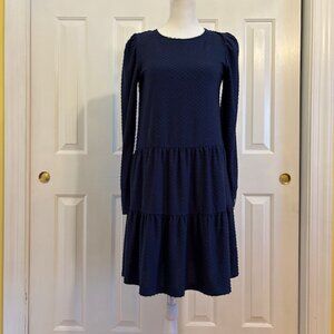 Lilly Pulitzer Arlette Tiered Dress in High Tide Navy Cozy Knit Swiss Dot, XS